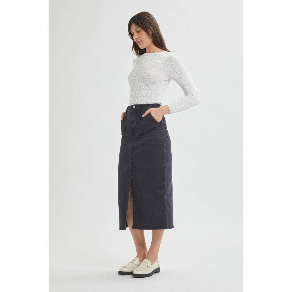 Rolla's Jeans Taper Skirt Washed Black Cotton Midi Size 32 New With Tag - Picture 4 of 7